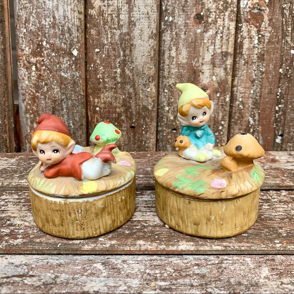 Vintage Elf and Mushroom Lidded Trinket Boxes (2) - Picture 5 of 8